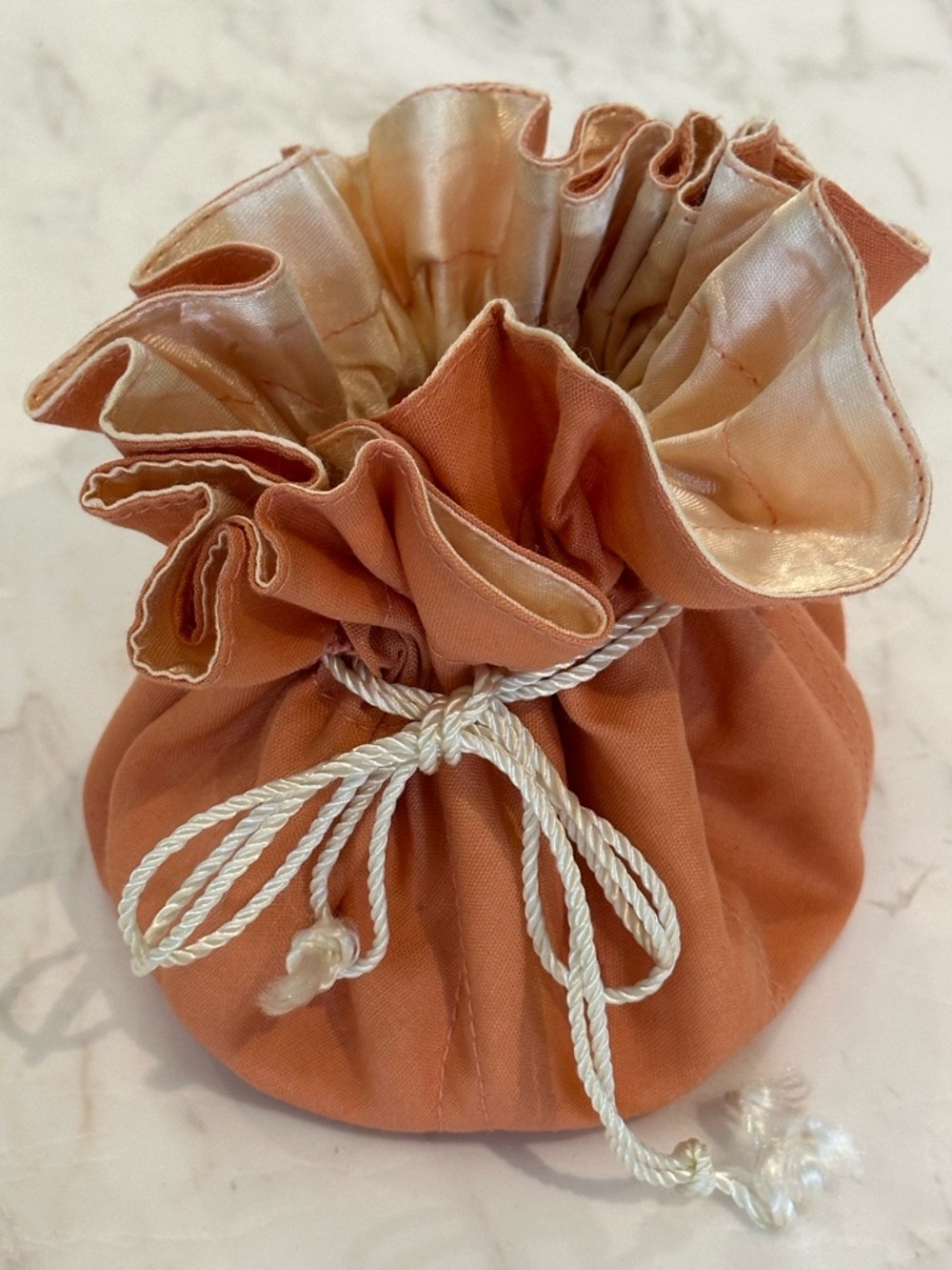 Vintage Jewelry Blossom Drawstring Pouch made of Cotton and Satin